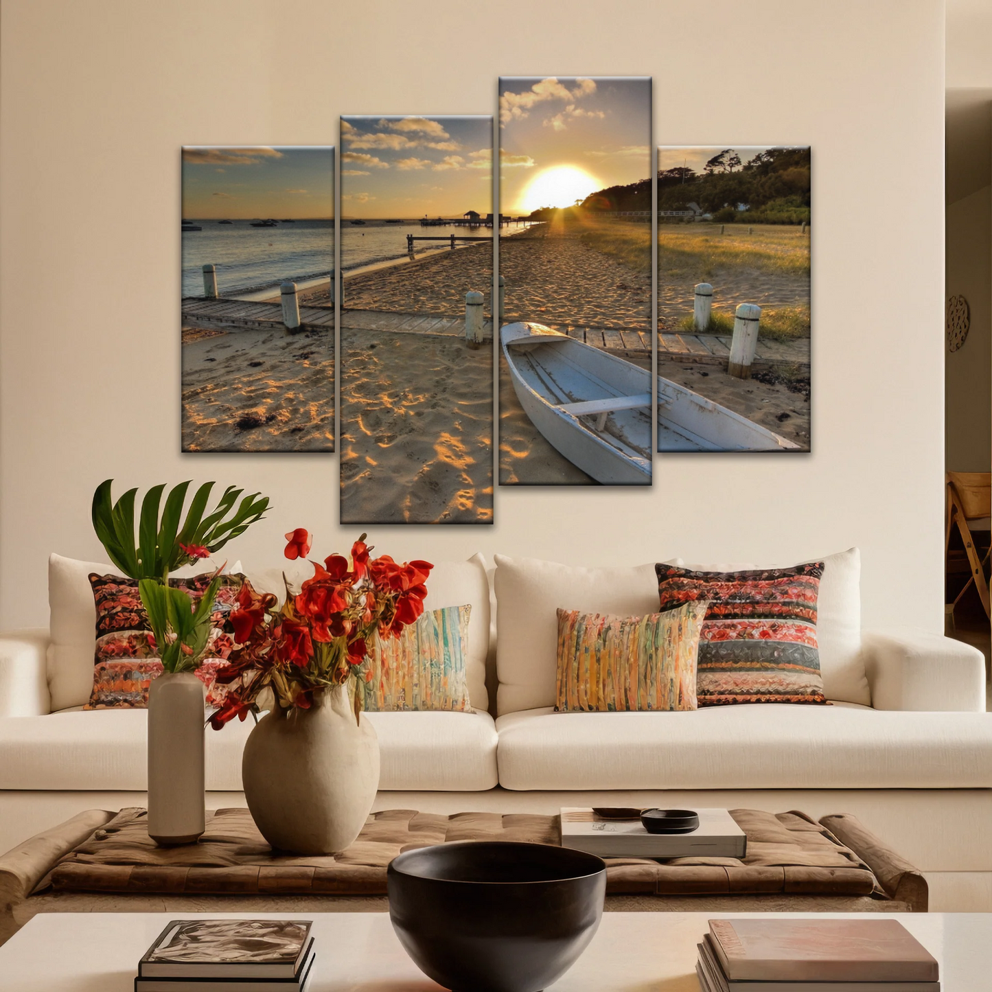 Boats Docked at The Beach at Sunset Canvas Prints From Photos