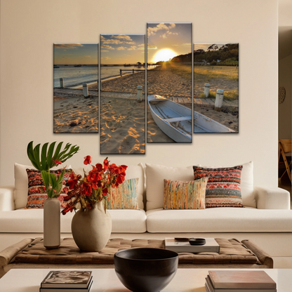 Boats Docked at The Beach at Sunset Canvas Prints From Photos