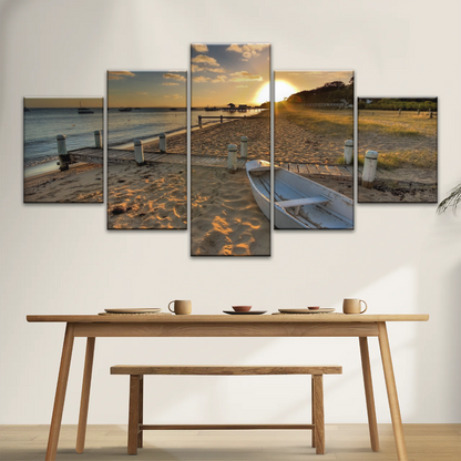 Boats Docked at The Beach at Sunset Canvas Prints From Photos