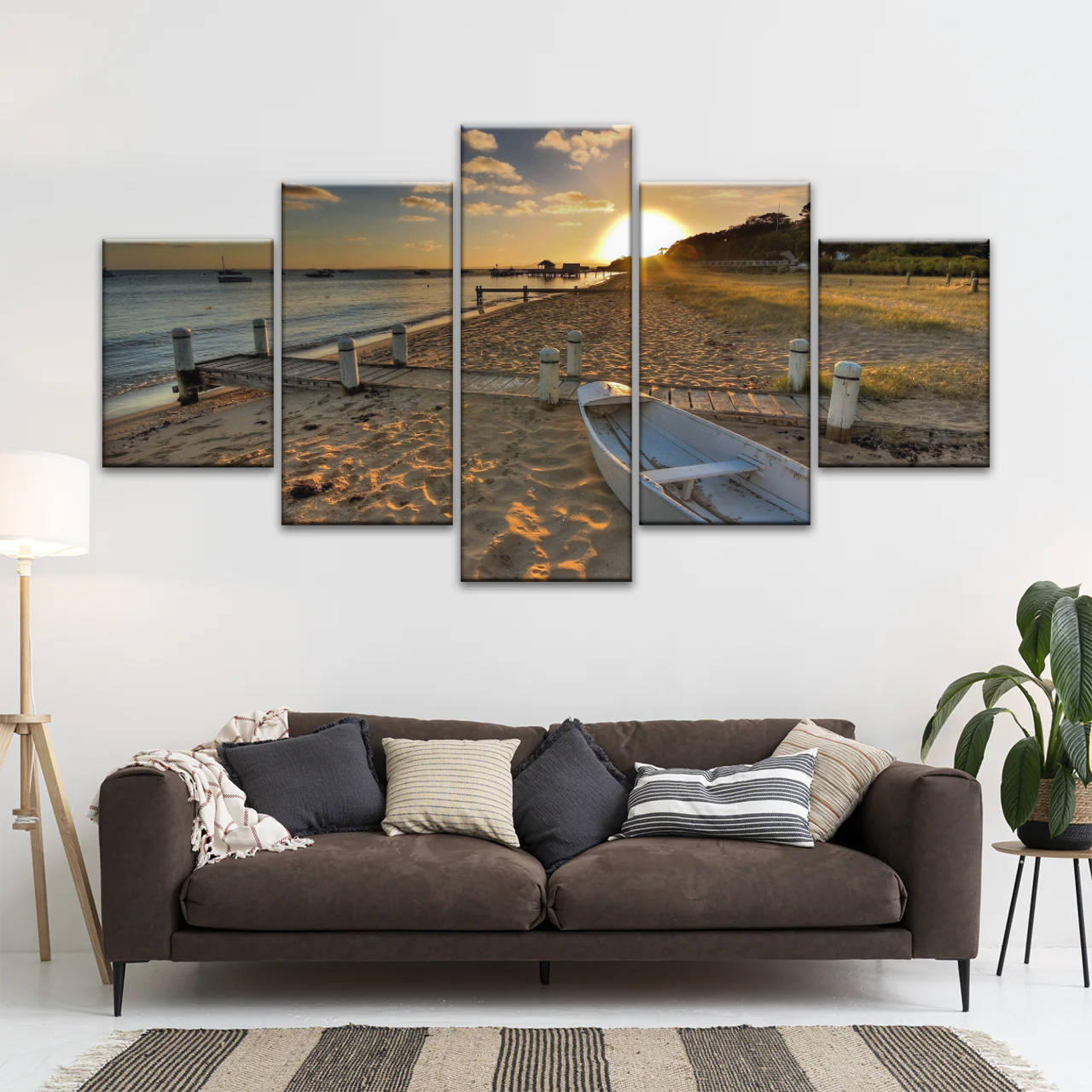 Boats Docked at The Beach at Sunset Canvas Prints From Photos