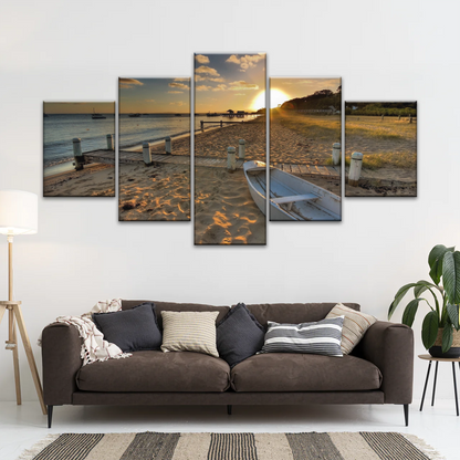 Boats Docked at The Beach at Sunset Canvas Prints From Photos