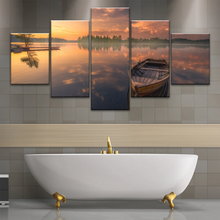 Load image into Gallery viewer, Sunset Reflection Boat In Peaceful Lake Ringerike Norway Picture Canvas Prints
