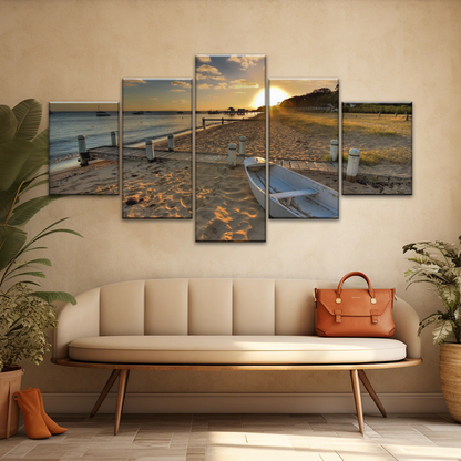 Boats Docked at The Beach at Sunset Canvas Prints From Photos