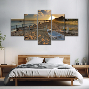 Boats Docked at The Beach at Sunset Canvas Prints From Photos