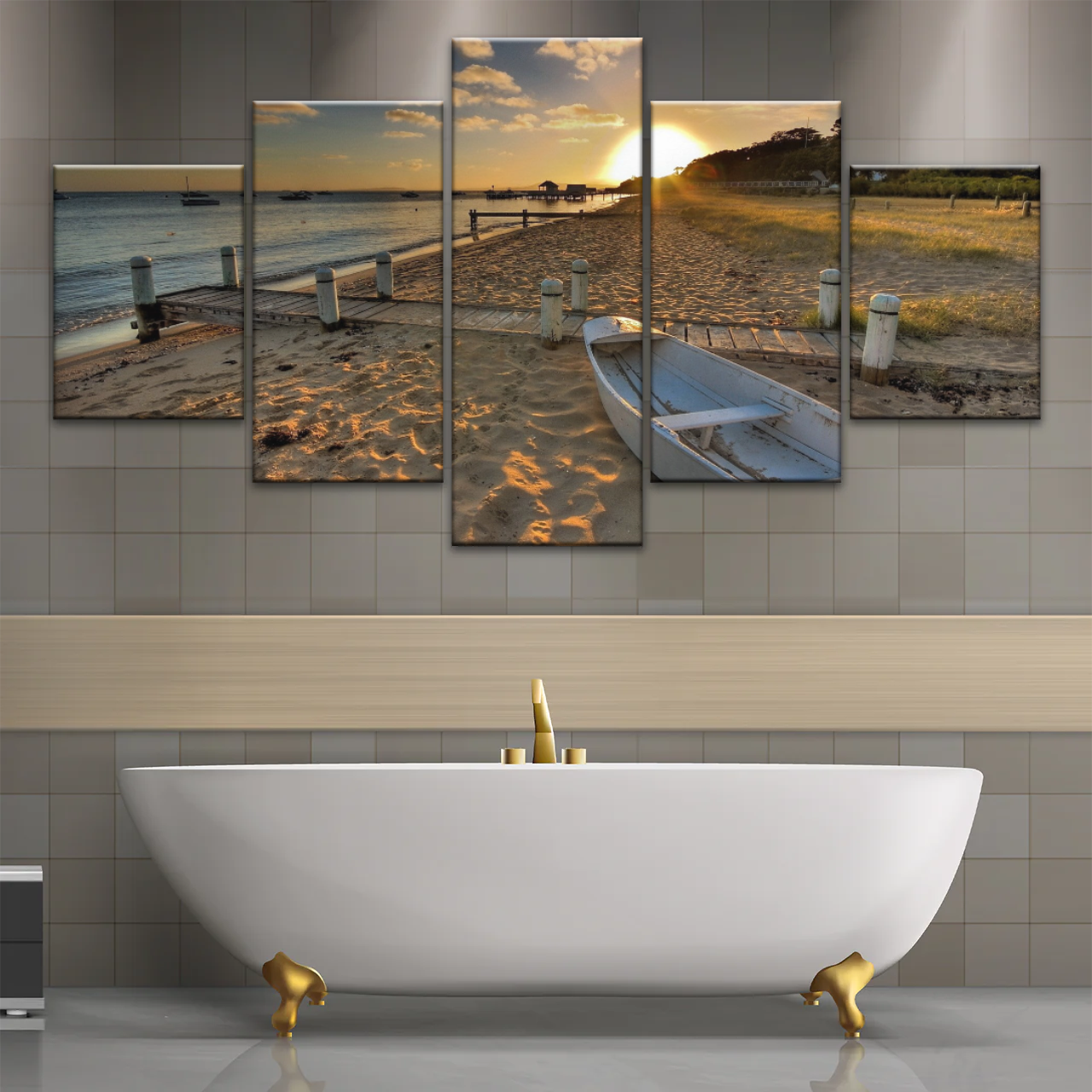 Boats Docked at The Beach at Sunset Canvas Prints From Photos