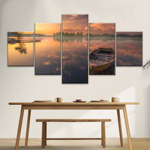 Load image into Gallery viewer, Sunset Reflection Boat In Peaceful Lake Ringerike Norway Picture Canvas Prints