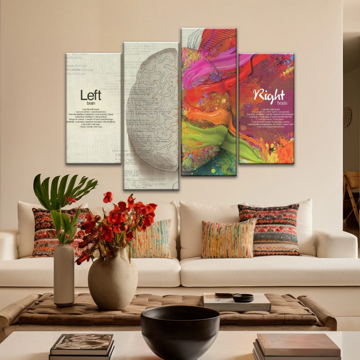 Multicolored Brain Illustration Abstract Human Brain Painting Wall Canvas Prints