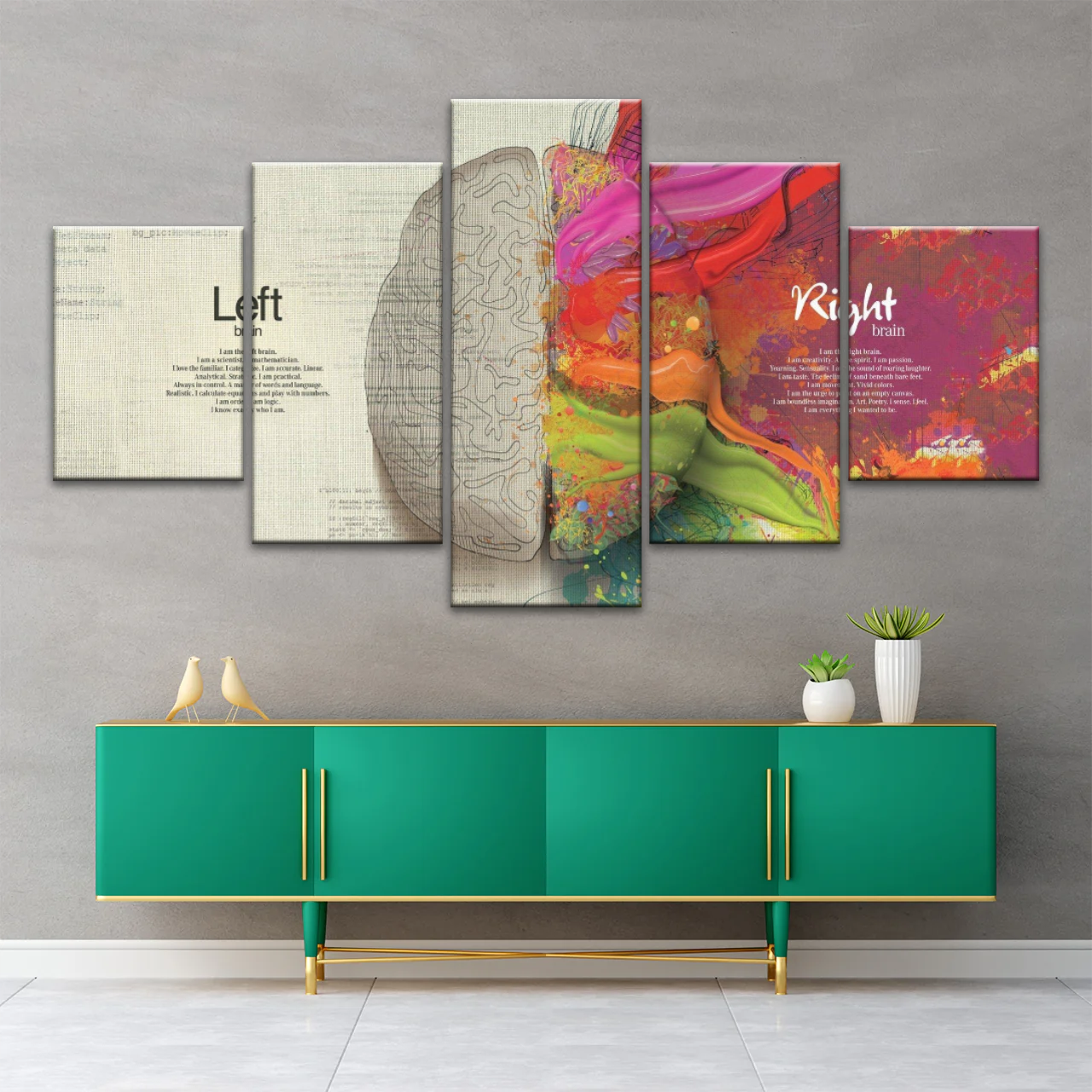Multicolored Brain Illustration Abstract Human Brain Painting Wall Canvas Prints