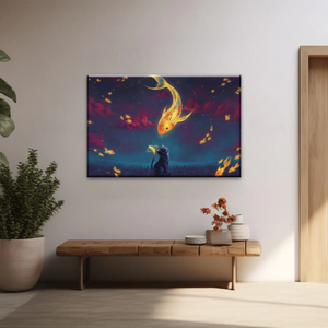 Cartoon Cat and Goldfish Canvas Print From Photo