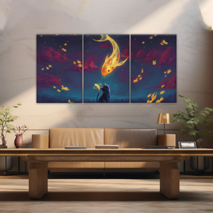 Cartoon Cat and Goldfish Canvas Print From Photo