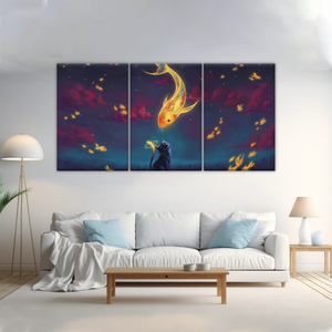 Cartoon Cat and Goldfish Canvas Print From Photo