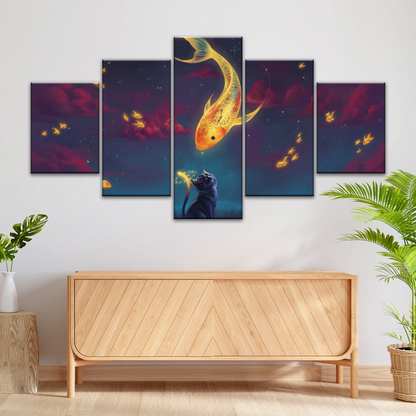 Cartoon Cat and Goldfish Canvas Print From Photo