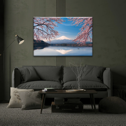 Cherry Blossoms Blooming in Spring on Mount Fuji, Japan Canvas Prints
