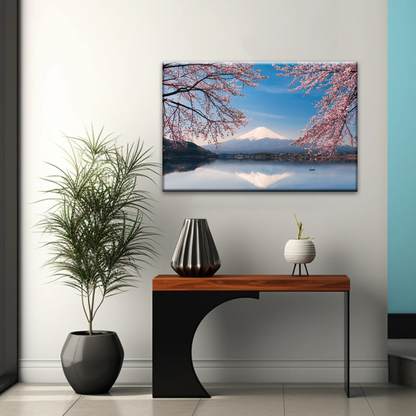 Cherry Blossoms Blooming in Spring on Mount Fuji, Japan Canvas Prints