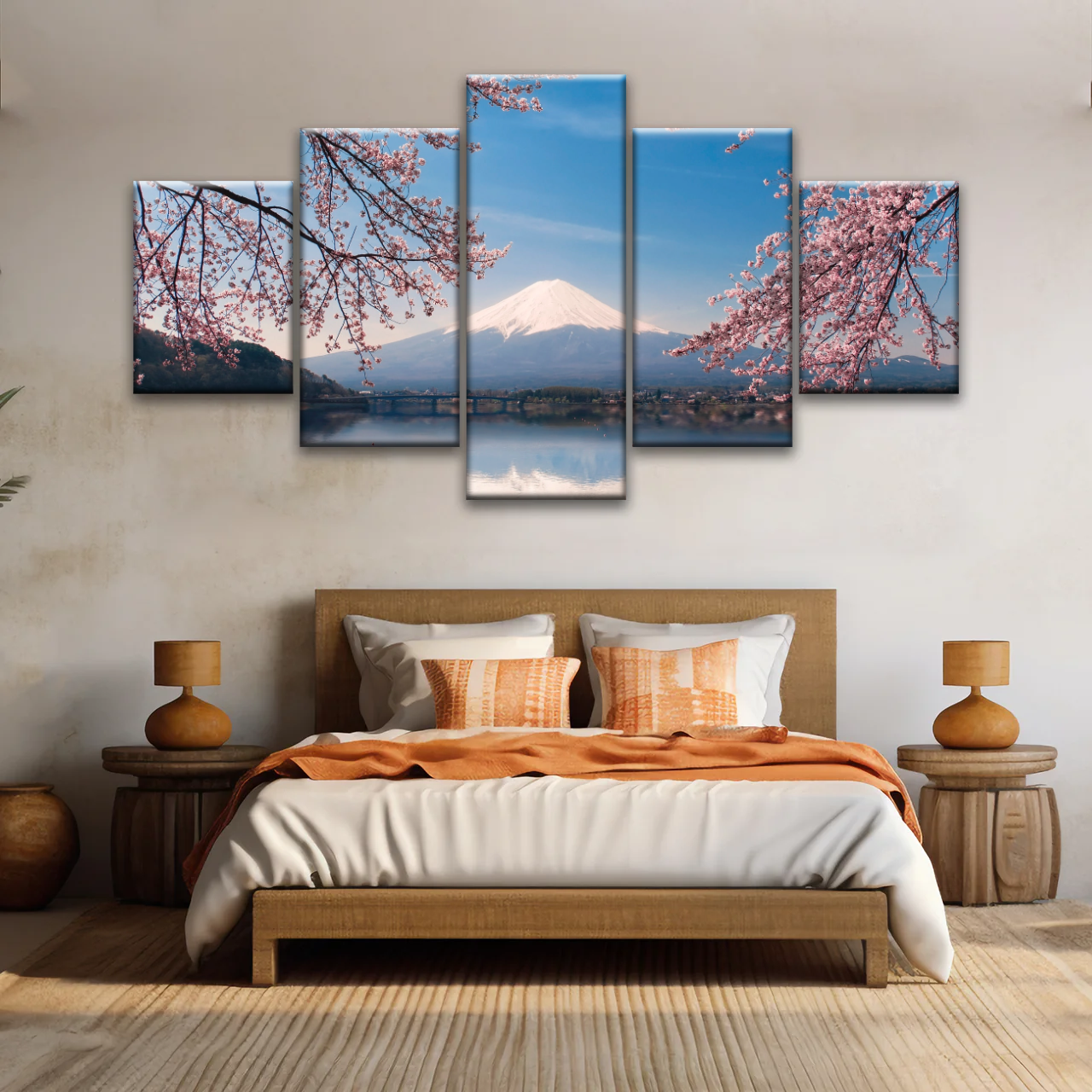 Cherry Blossoms Blooming in Spring on Mount Fuji, Japan Canvas Prints