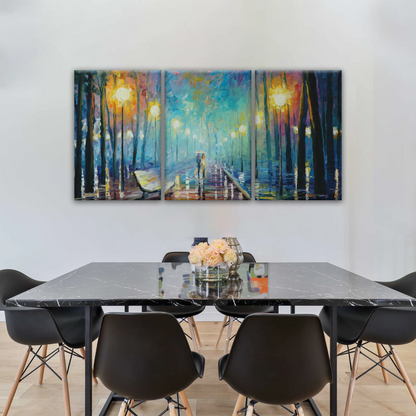 Couple With Umbrella Walking In The Rain Painting Canvas Print Art