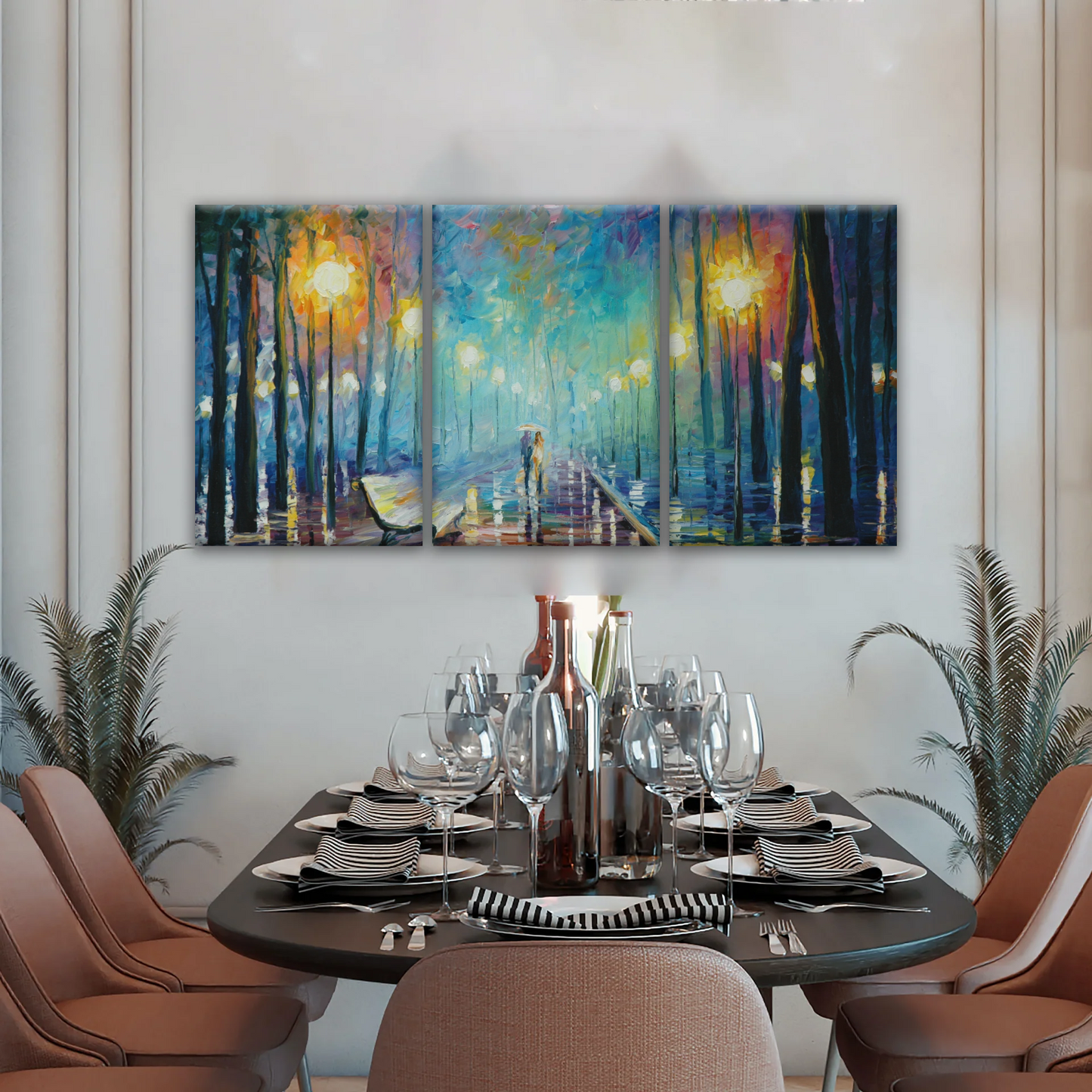 Couple With Umbrella Walking In The Rain Painting Canvas Print Art