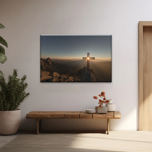 Sunrise Crossing Christian Cross On Mountain Wall Art Home Decor