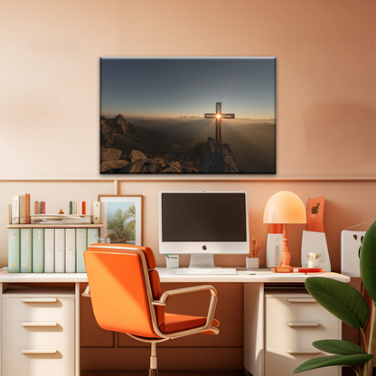Sunrise Crossing Christian Cross On Mountain Wall Art Home Decor