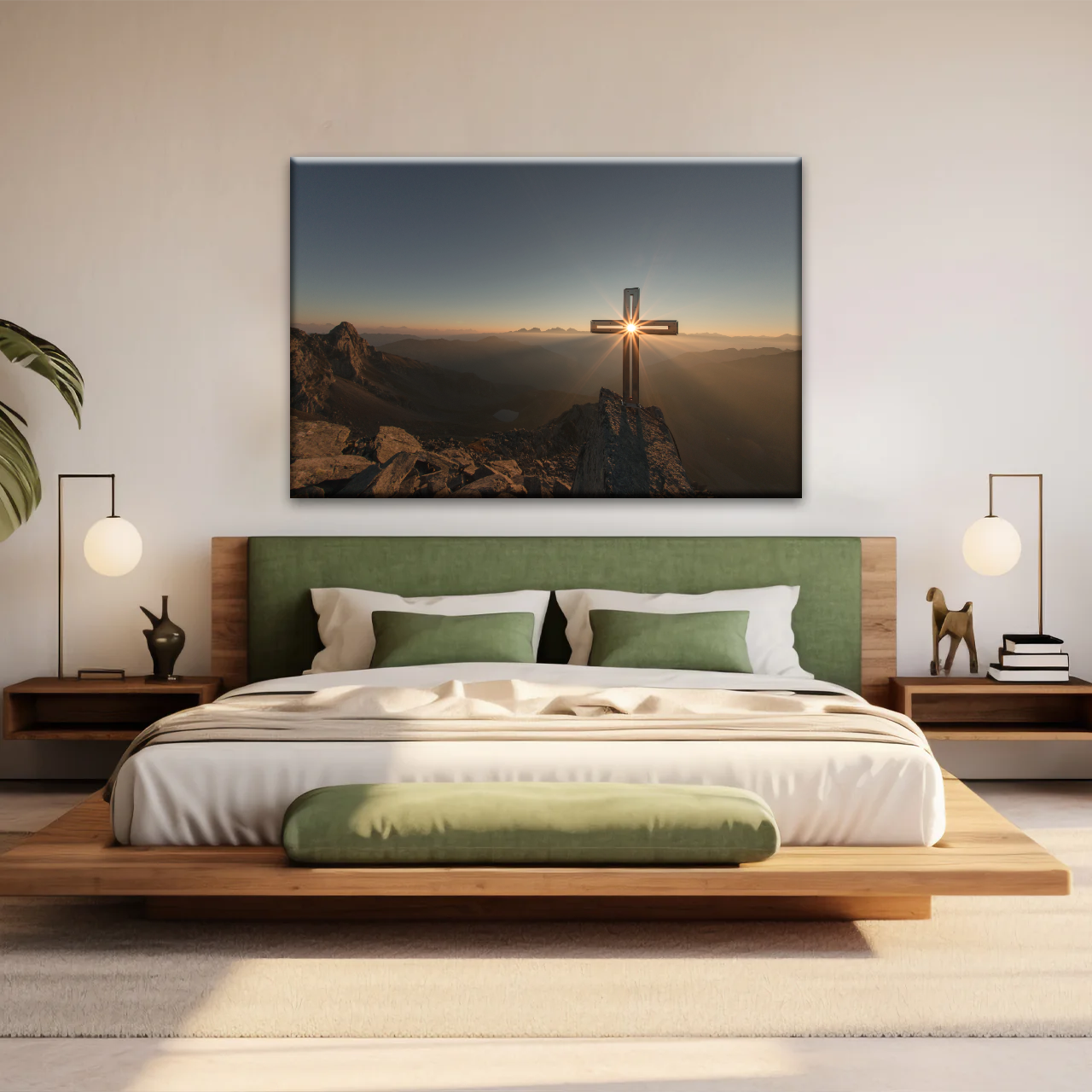 Sunrise Crossing Christian Cross On Mountain Wall Art Home Decor