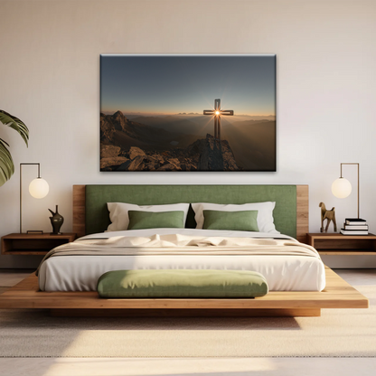 Sunrise Crossing Christian Cross On Mountain Wall Art Home Decor