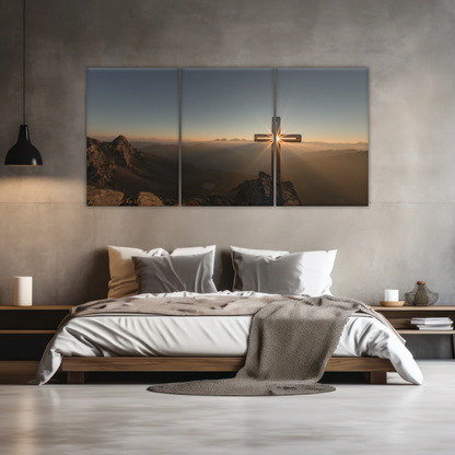Sunrise Crossing Christian Cross On Mountain Wall Art Home Decor