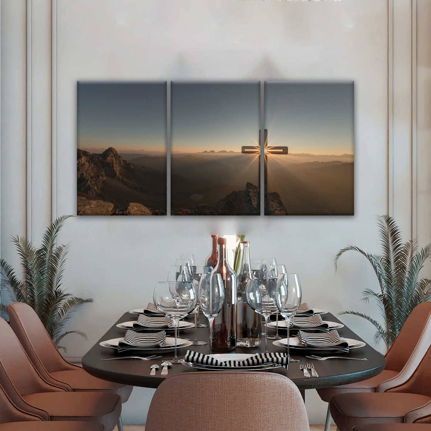 Sunrise Crossing Christian Cross On Mountain Wall Art Home Decor