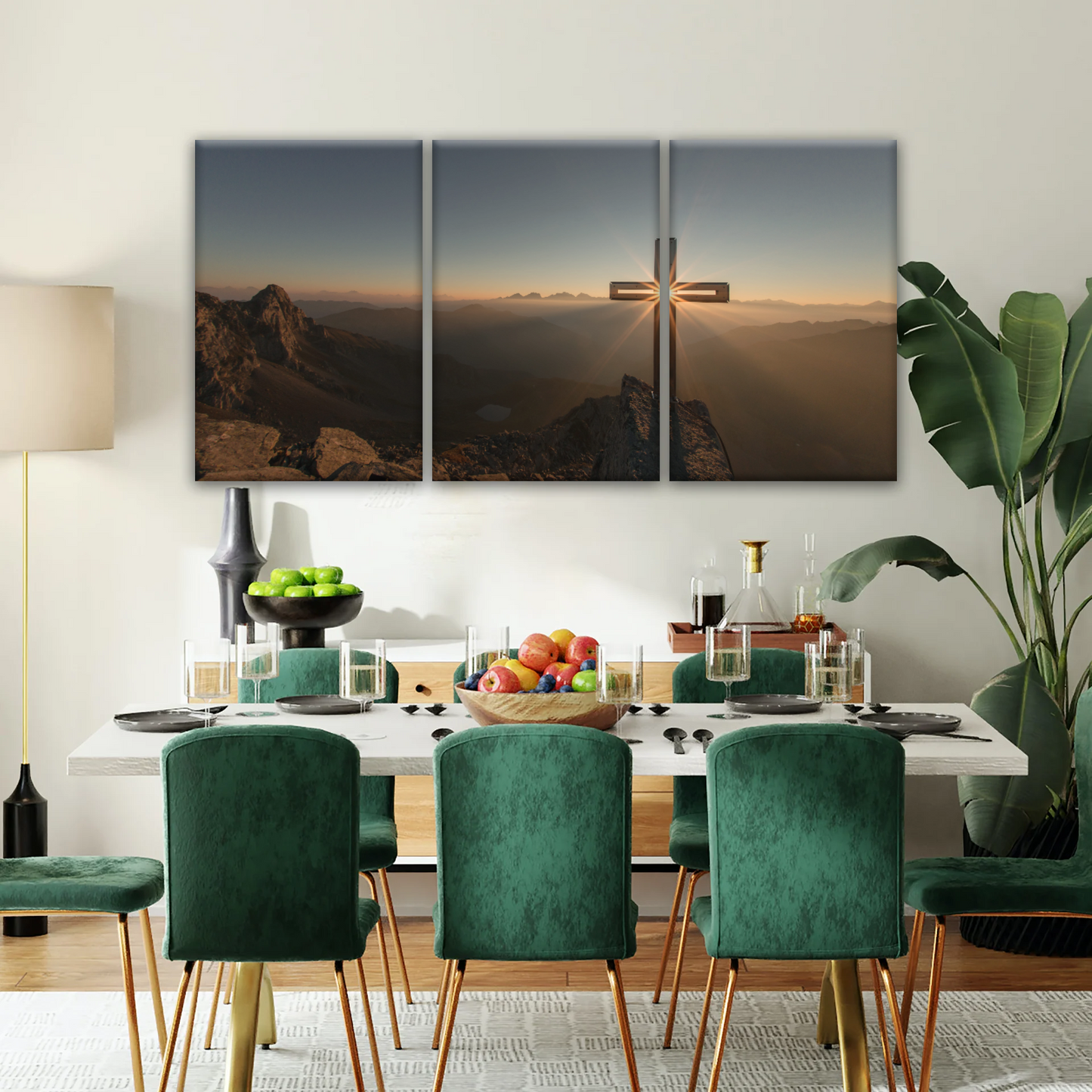 Sunrise Crossing Christian Cross On Mountain Wall Art Home Decor
