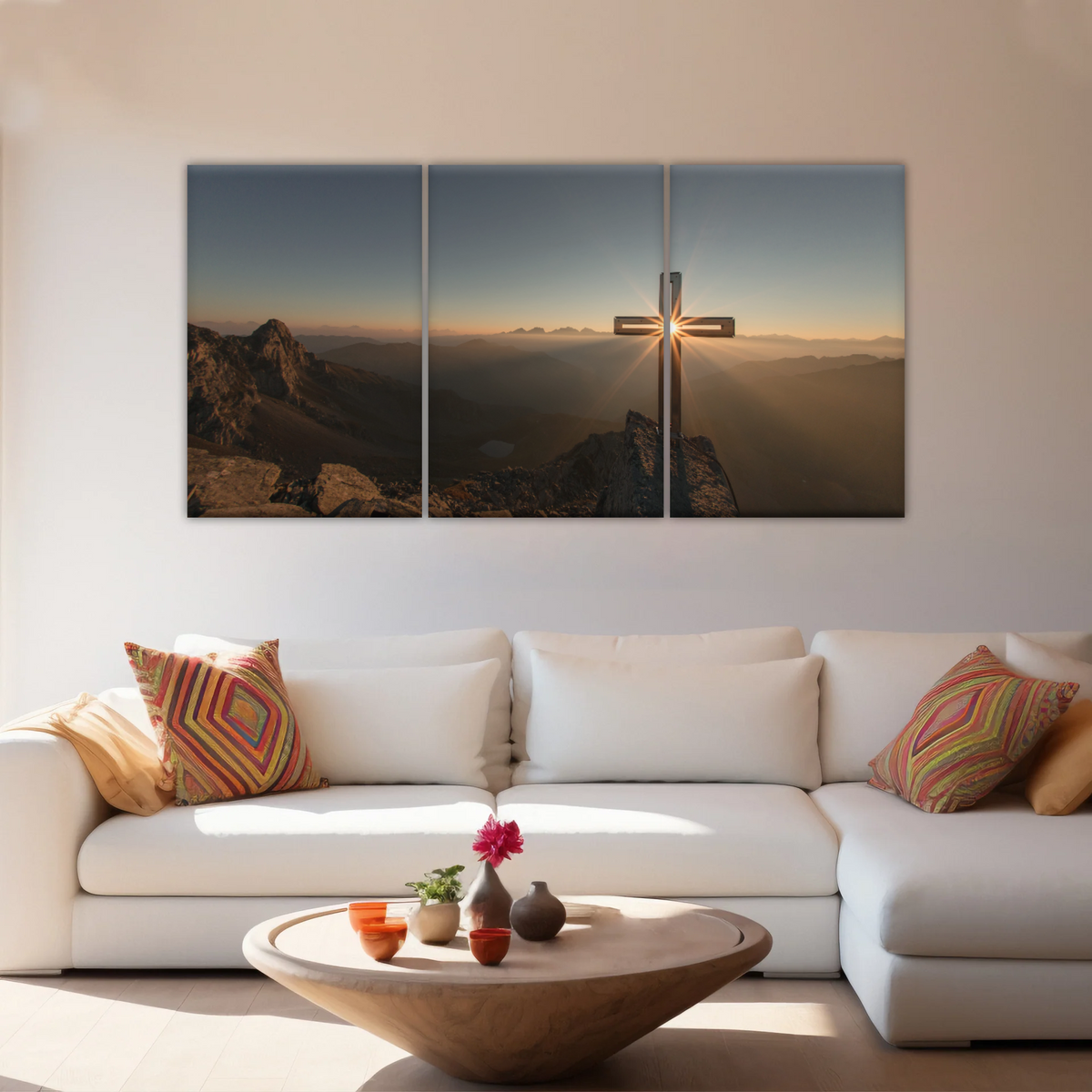 Sunrise Crossing Christian Cross On Mountain Wall Art Home Decor - Personalised Canvas Art