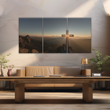 Sunrise Crossing Christian Cross On Mountain Wall Art Home Decor
