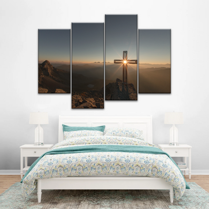 Sunrise Crossing Christian Cross On Mountain Wall Art Home Decor