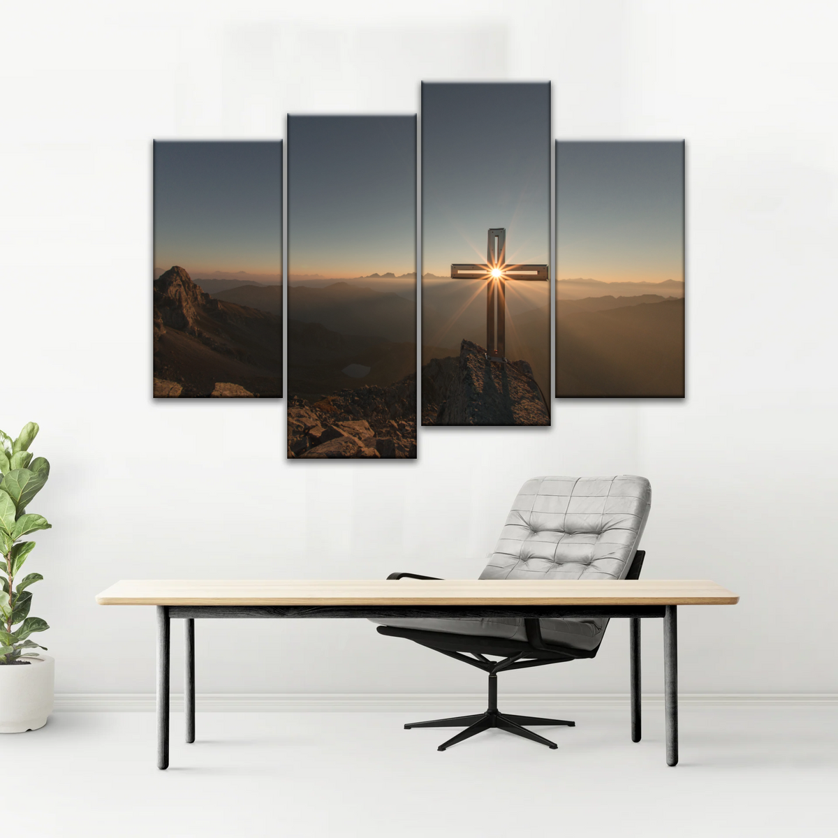 Sunrise Crossing Christian Cross On Mountain Wall Art Home Decor - Personalised Canvas Art