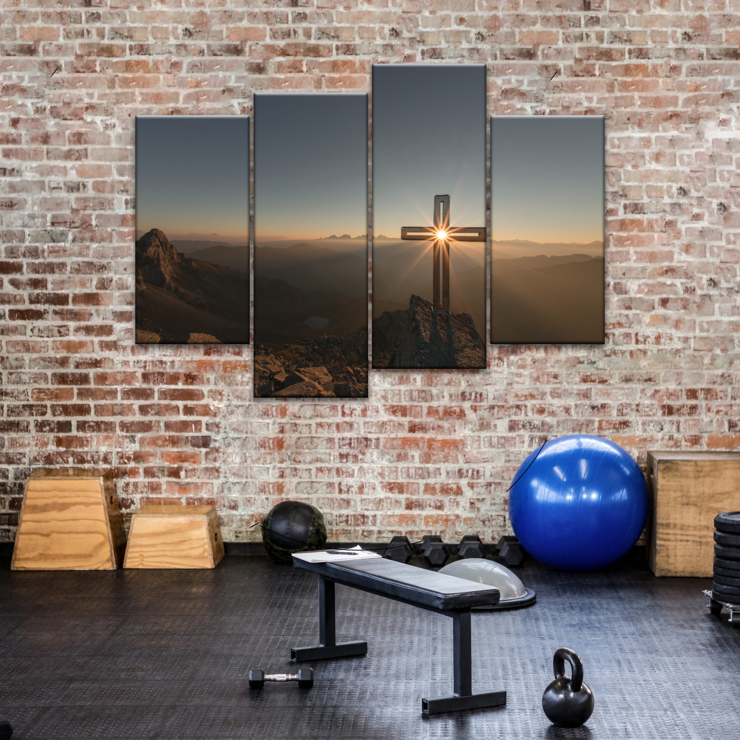 Sunrise Crossing Christian Cross On Mountain Wall Art Home Decor