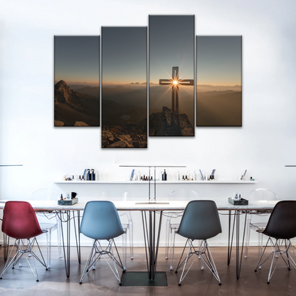 Sunrise Crossing Christian Cross On Mountain Wall Art Home Decor