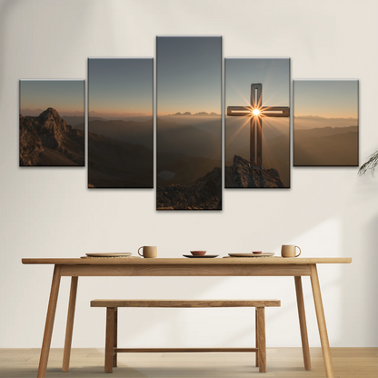Sunrise Crossing Christian Cross On Mountain Wall Art Home Decor