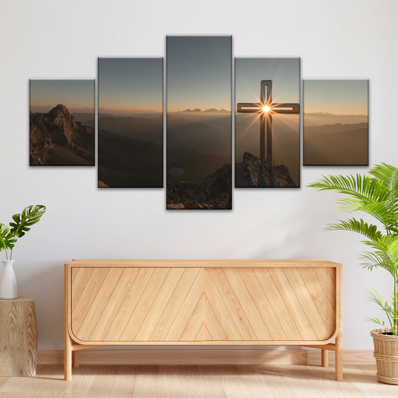 Sunrise Crossing Christian Cross On Mountain Wall Art Home Decor