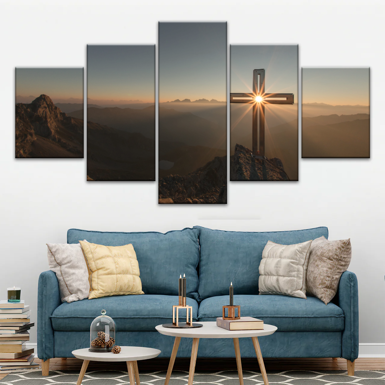 Sunrise Crossing Christian Cross On Mountain Wall Art Home Decor