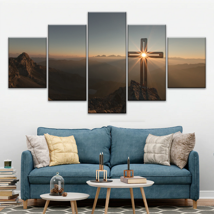 Sunrise Crossing Christian Cross On Mountain Wall Art Home Decor