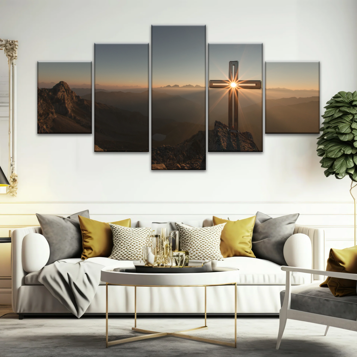Sunrise Crossing Christian Cross On Mountain Wall Art Home Decor