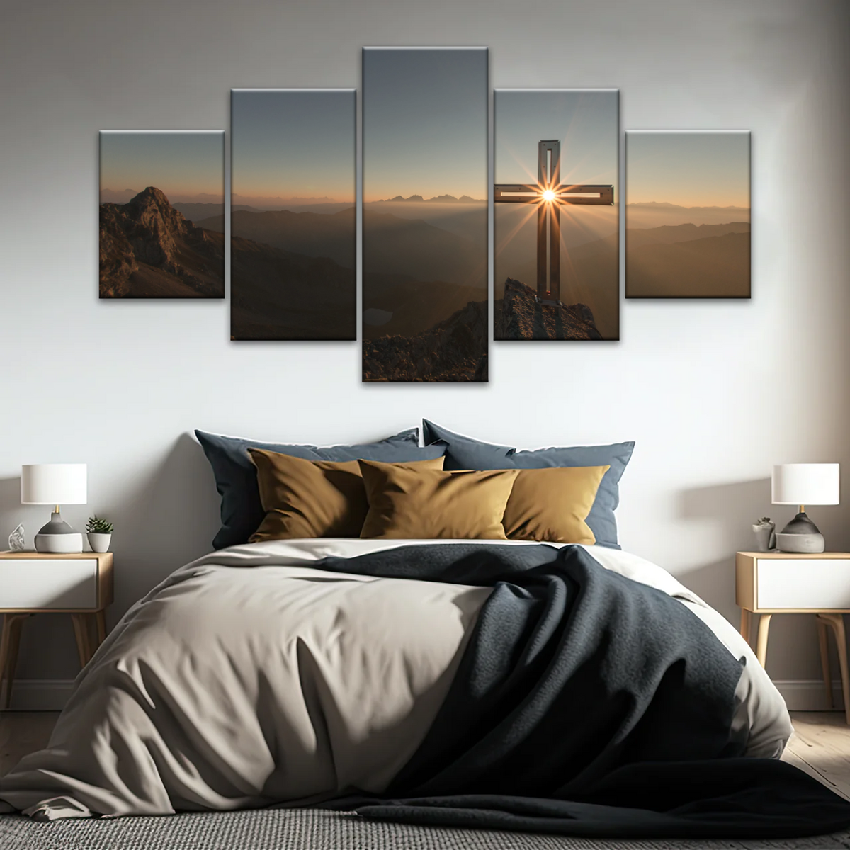 Sunrise Crossing Christian Cross On Mountain Wall Art Home Decor - Personalised Canvas Art