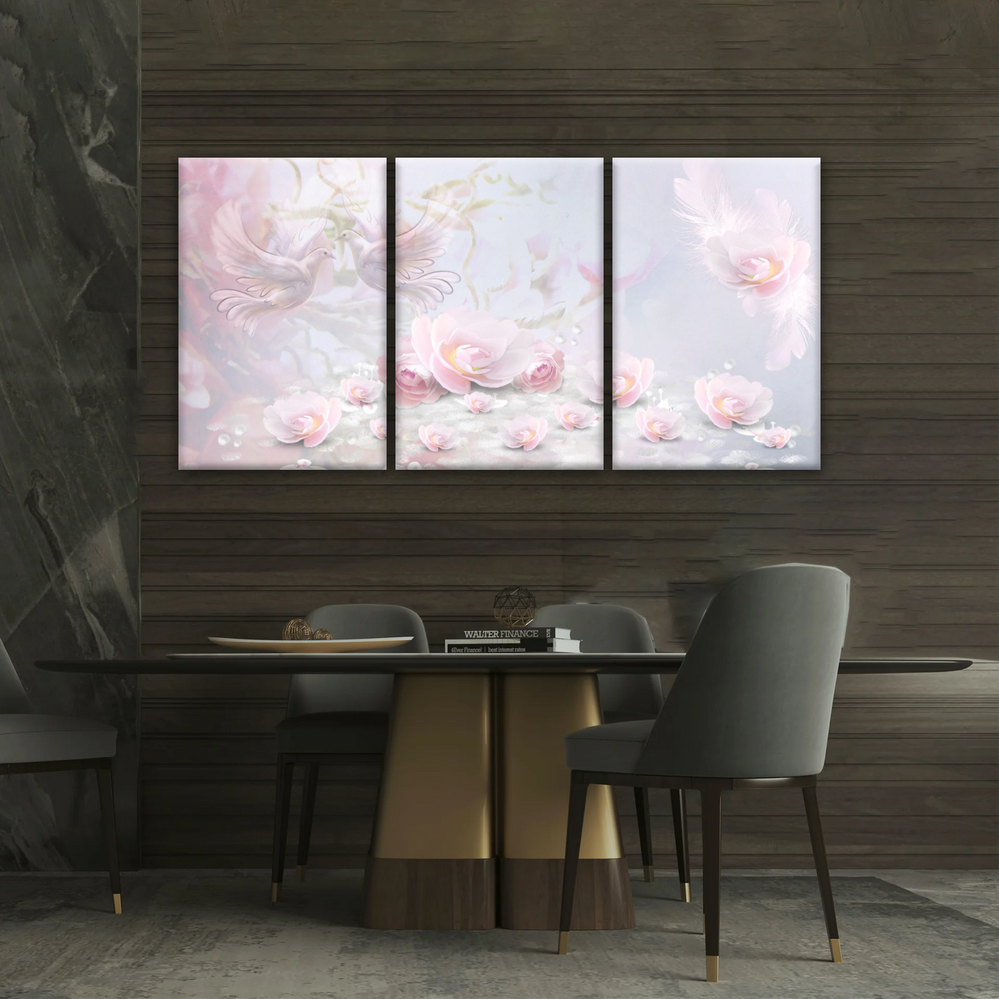 Pink Roses And Doves Canvas Art Printing