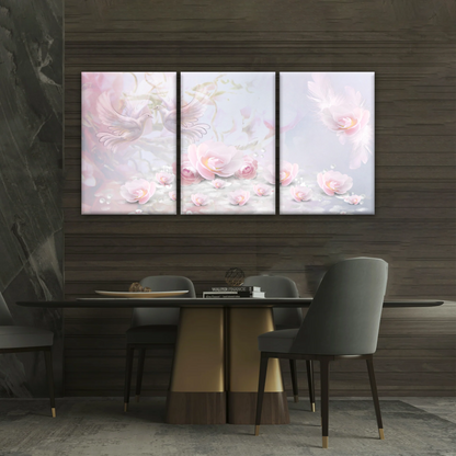 Pink Roses And Doves Canvas Art Printing