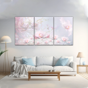 Pink Roses And Doves Canvas Art Printing