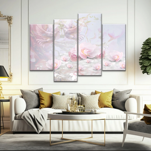 Pink Roses And Doves Canvas Art Printing