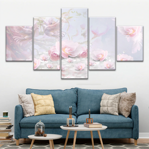 Pink Roses And Doves Canvas Art Printing