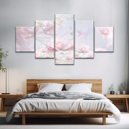 Pink Roses And Doves Canvas Art Printing