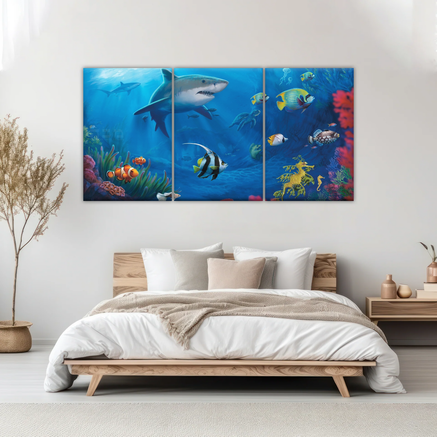 Fish Sharks Coral At The Bottom Of The Sea Art On Canvas Prints