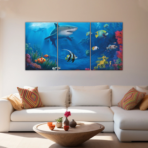 Fish Sharks Coral At The Bottom Of The Sea Art On Canvas Prints