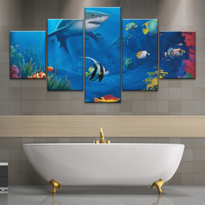 Fish Sharks Coral At The Bottom Of The Sea Art On Canvas Prints