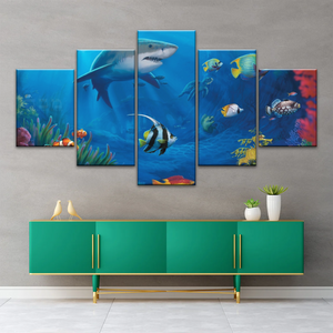 Fish Sharks Coral At The Bottom Of The Sea Art On Canvas Prints